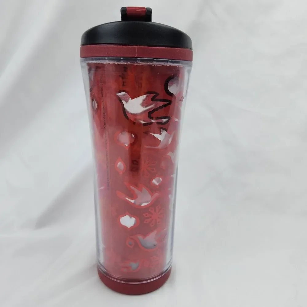 ☕️Starbucks 2008 Holiday Red Dove & Snowflake 12oz Travel Tumbler
